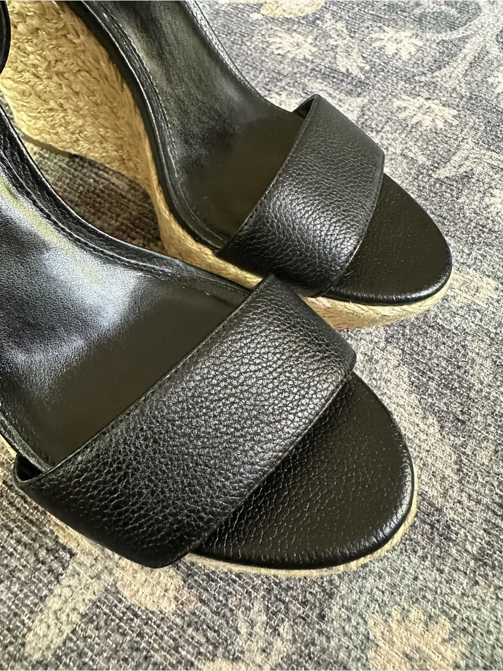 Michael Michael Kors Black Leather Espadrille Platform Wedge Sandals Size 8.5